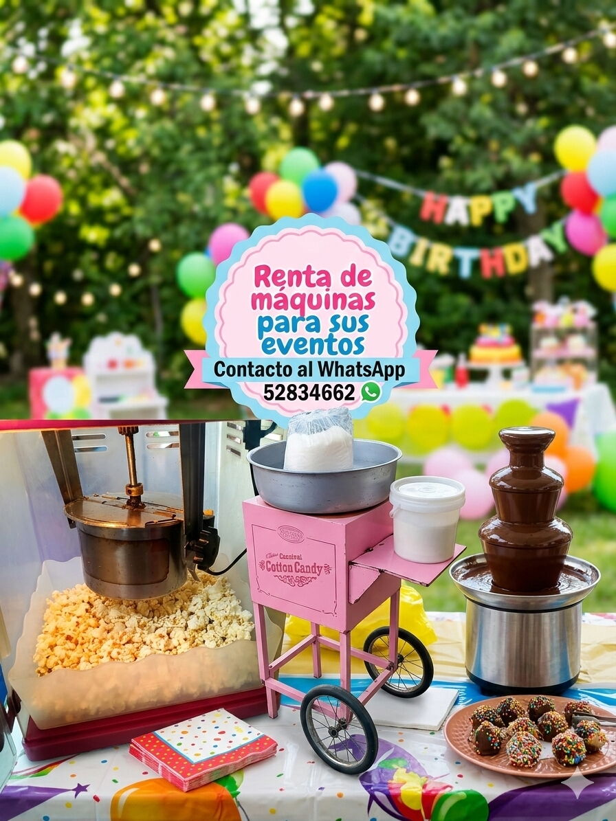 Portada de Renta de máquina de algodón, rositas y fuente de chocolate para eventos