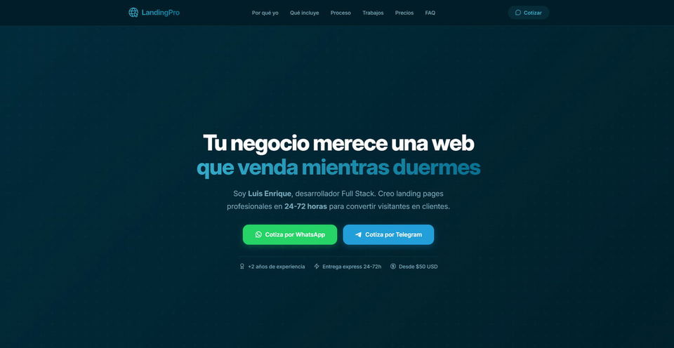 Portada de Sitio web profesional en 24 a 72 horas por 50 USD