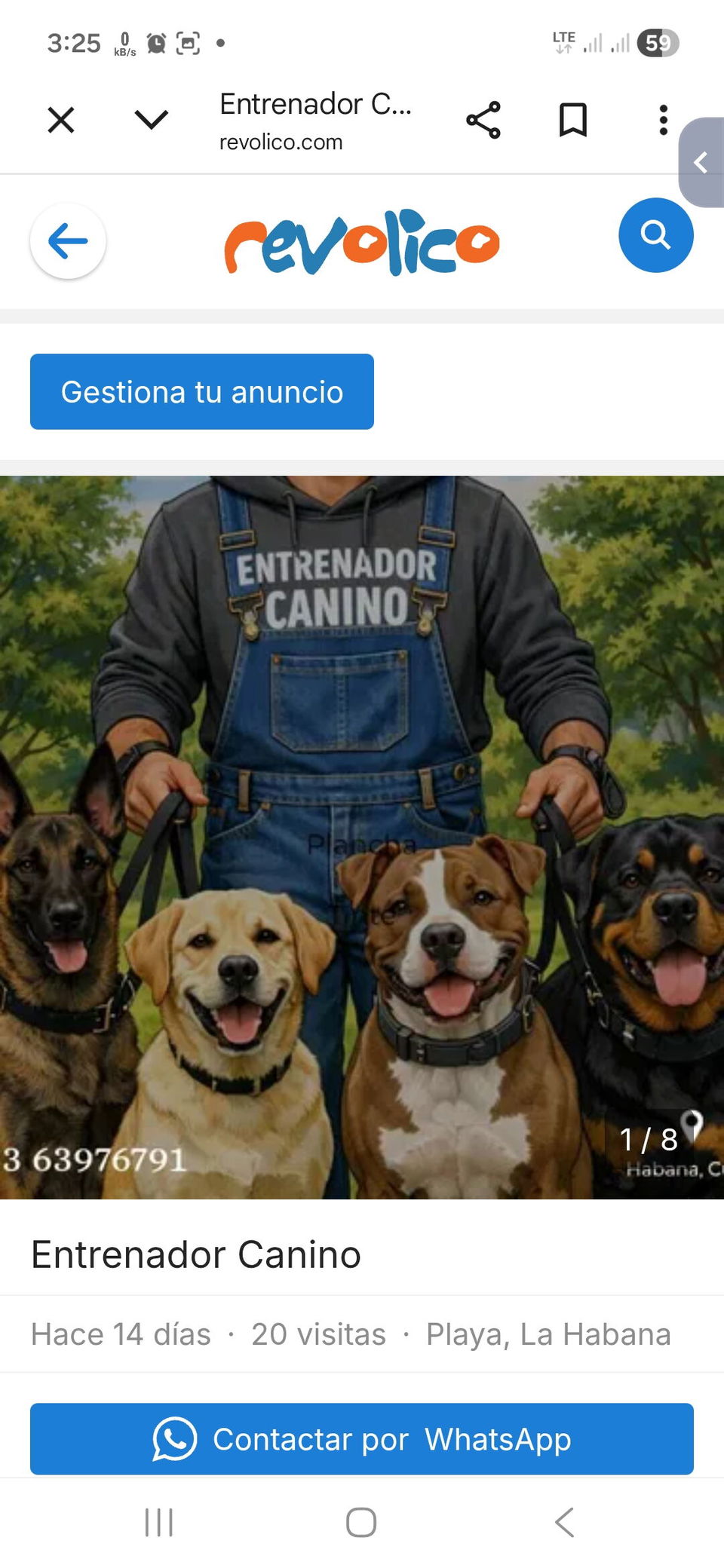 Portada de Entrenamiento canino: obediencia y corrección de conductas en La Habana