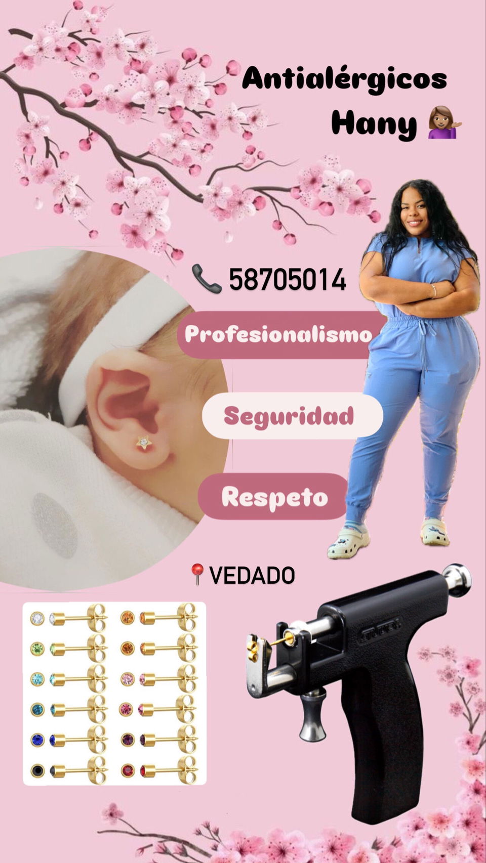 Portada de Perforación de lóbulos con aretes antialérgicos para bebés y adultos