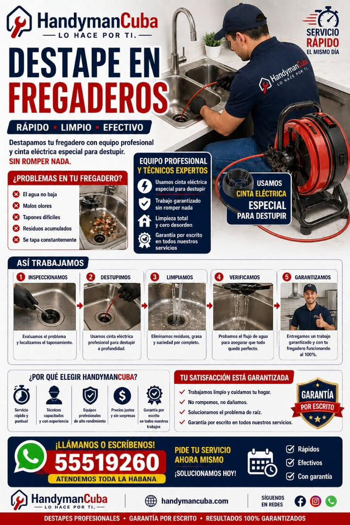 Portada de Destape de fregaderos y tuberías en La Habana | HandymanCuba