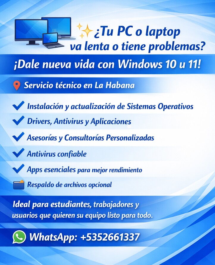Portada de Instalación profesional de Windows 10 u 11 para PC o laptop lenta