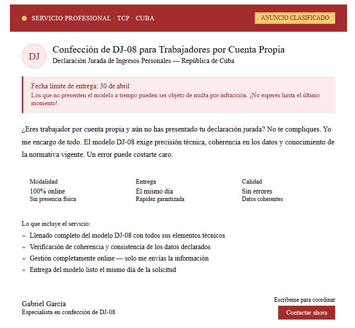 Portada de Llenado del modelo DJ-08 para Trabajadores por Cuenta Propia