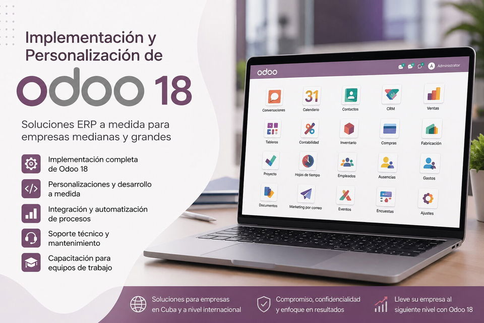 Portada de Implementación, configuración y despliegue de Odoo 18 para empresas
