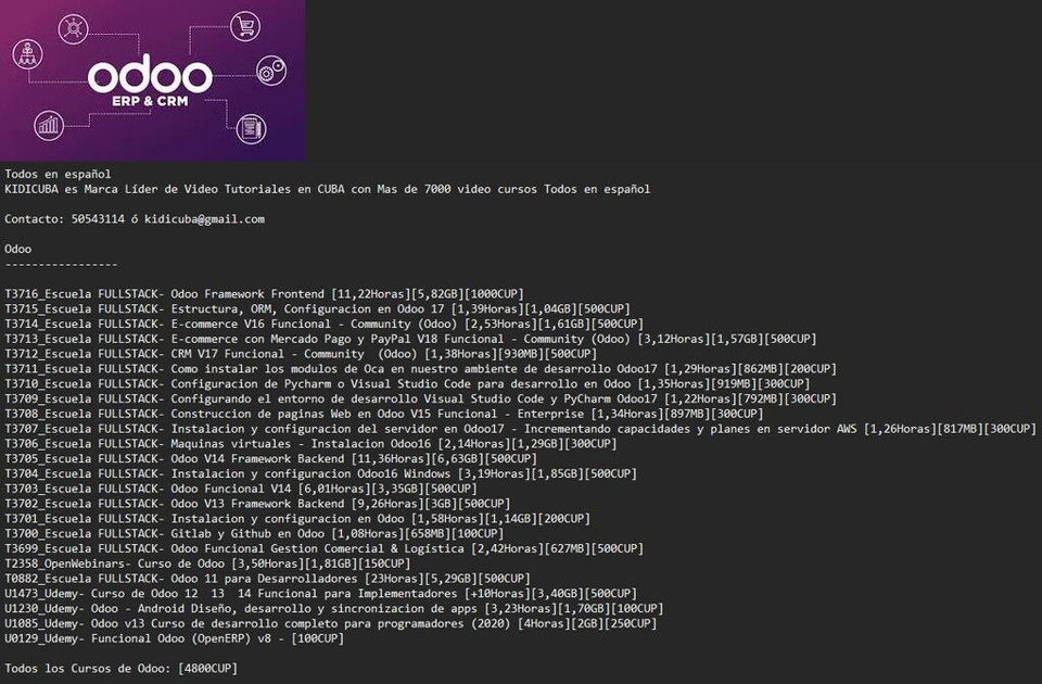 Portada de Video Cursos de Odoo en Español por KIDICUBA