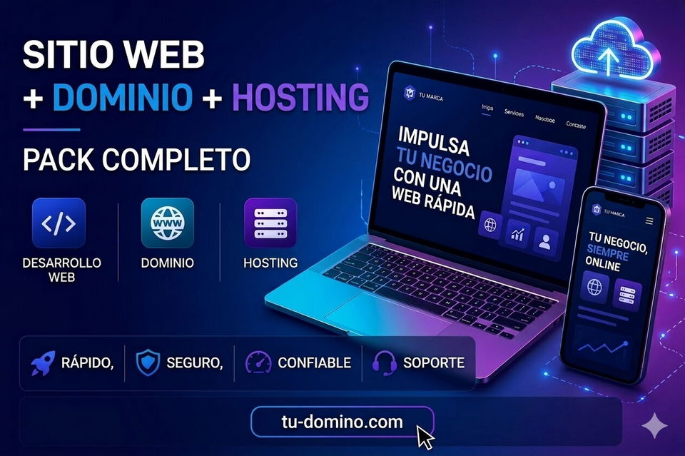 Portada de Desarrollo Web: Sitios, Dominio y Hosting Profesional