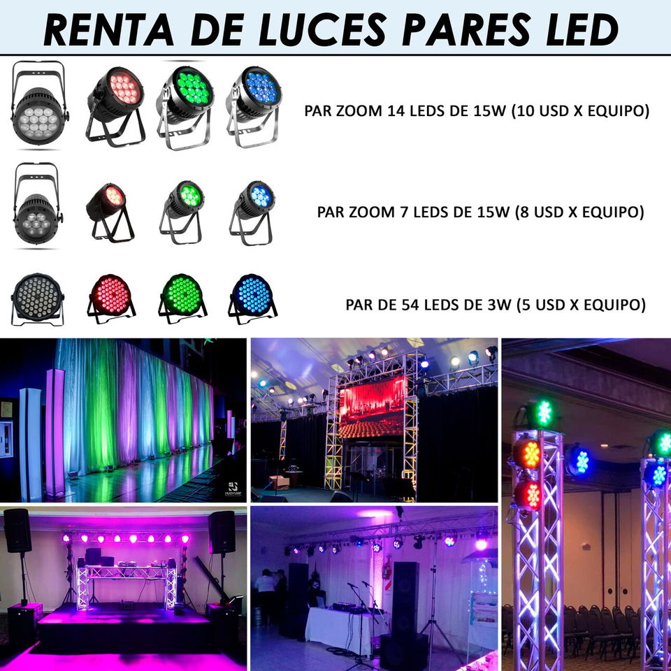 Portada de Renta de luces pares LED para eventos y fiestas con DJ Spanglish