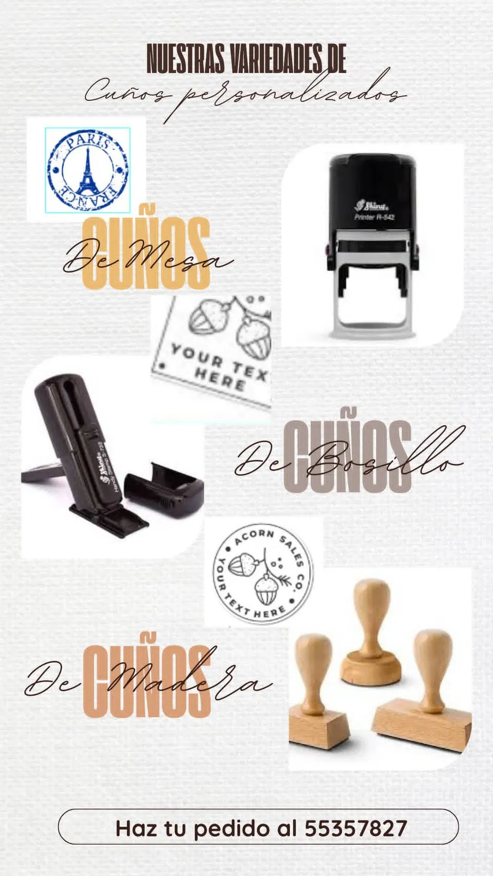 Portada de Cuños personalizados, gafetes y QR