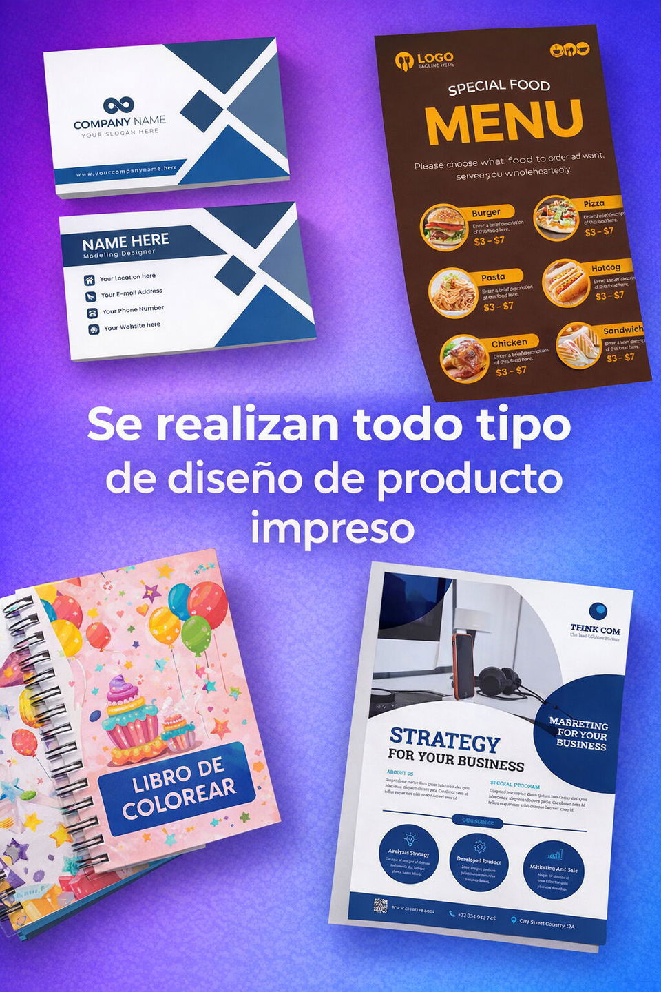 Portada de Diseño gráfico profesional para productos impresos e identidad de marca
