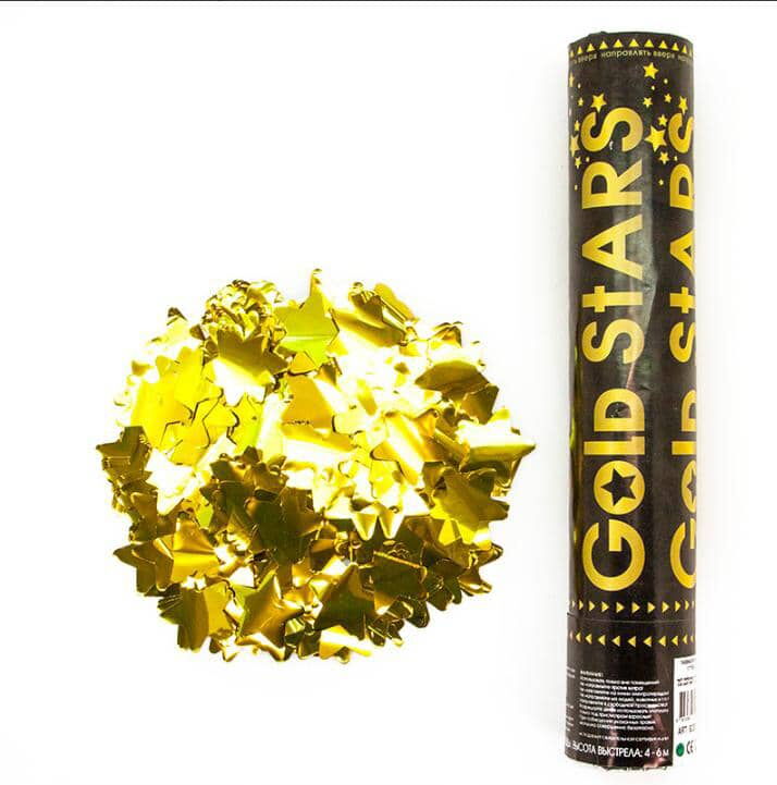 Portada de Cañón de Confettis Estrellitas Metálicas para eventos