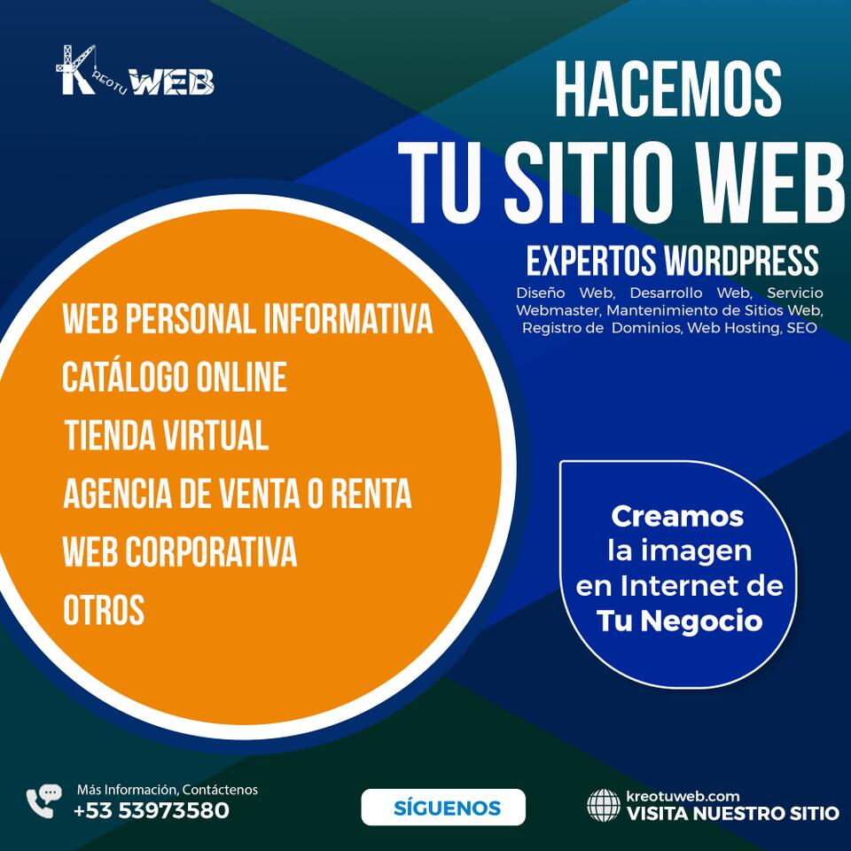 Portada de Creamos Sitios Web en Cuba para MIPYME, TCP, Emprendimientos y Empresas