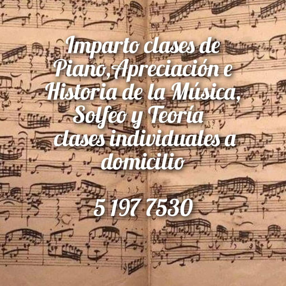 Portada de Clases de Piano, Solfeo, Teoría, Apreciación e Historia de la Música