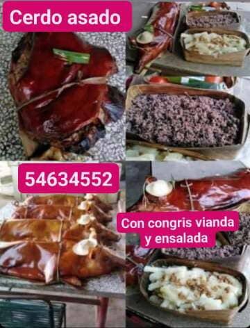 Portada de Cerdo asado con congris, vianda y ensalada de estación