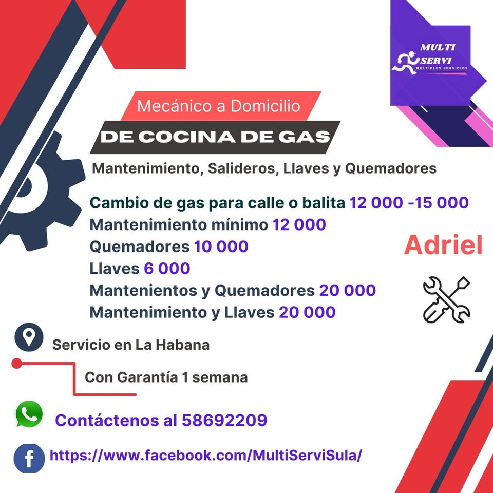 Portada de 💥 🦾Mecánico de cocina de Gas a Domicilio. Prestamos servicio domicilio en La habana.