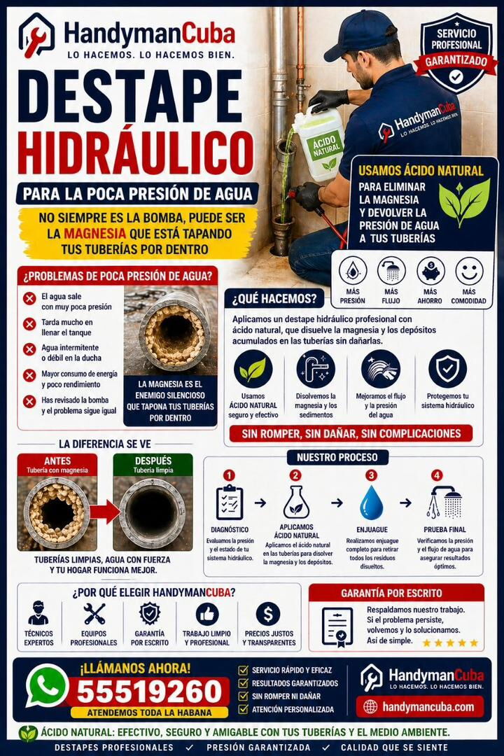 Portada de Destape hidráulico de tuberías de agua en La Habana | Recupera presión y caudal