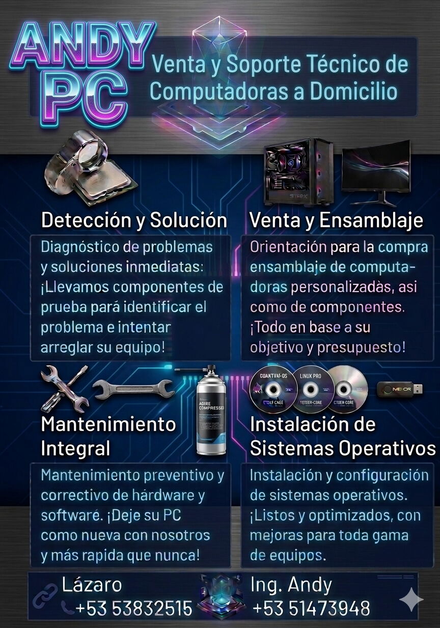 Portada de Técnico informático a domicilio: reparación de computadoras y laptops