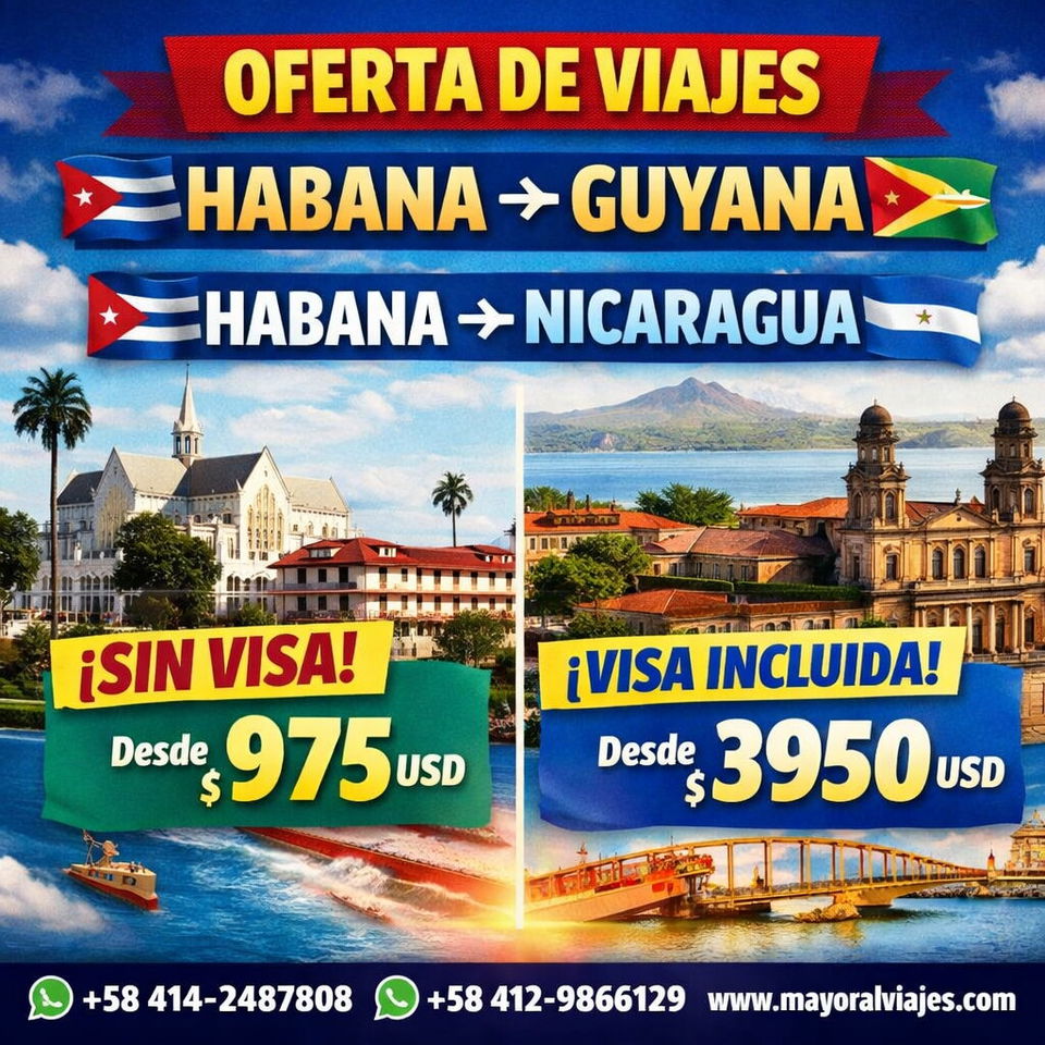 Portada de Mayoral Viajes: vuelos a Guyana desde $975 y Nicaragua con visa desde $3950