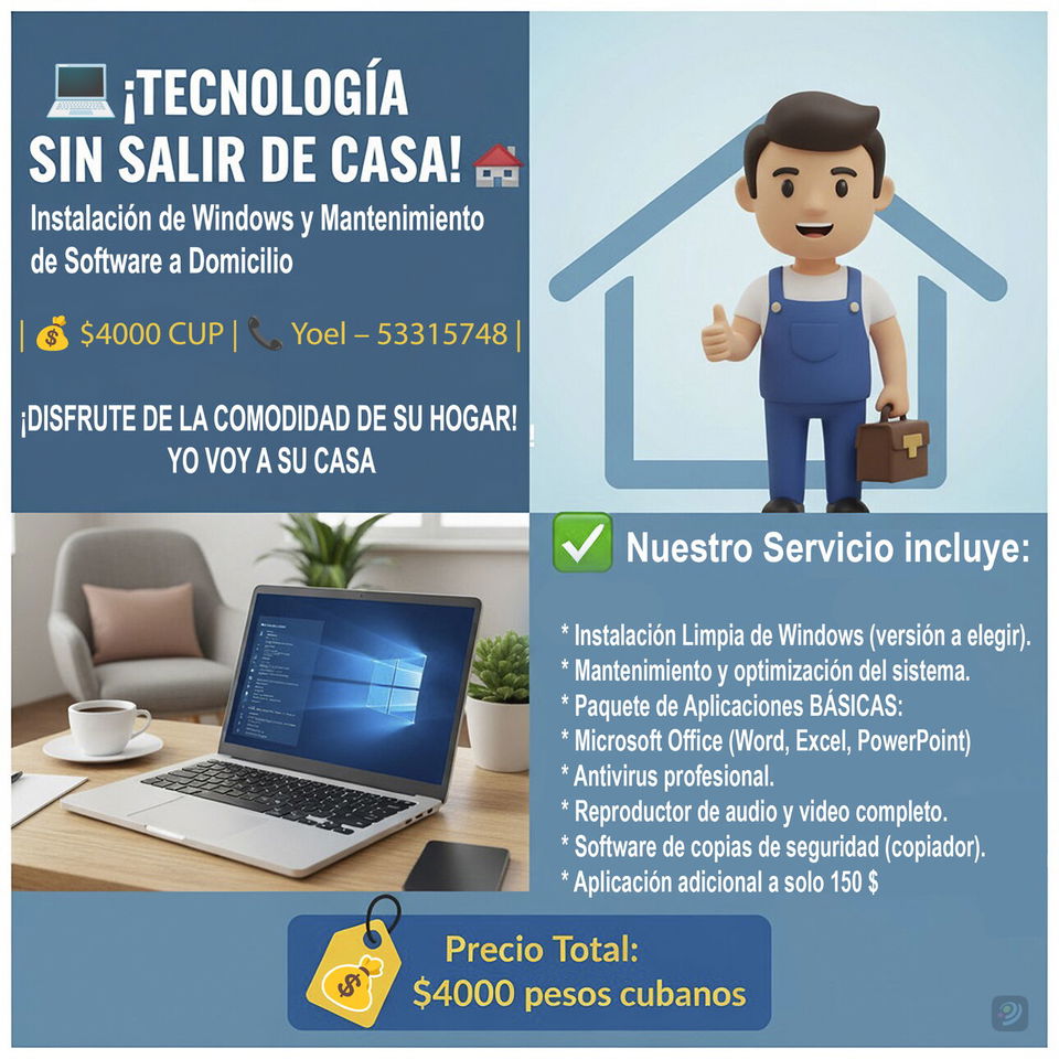 Portada de Mantenimiento de PC, reparación e instalación de sistema operativo a domicilio