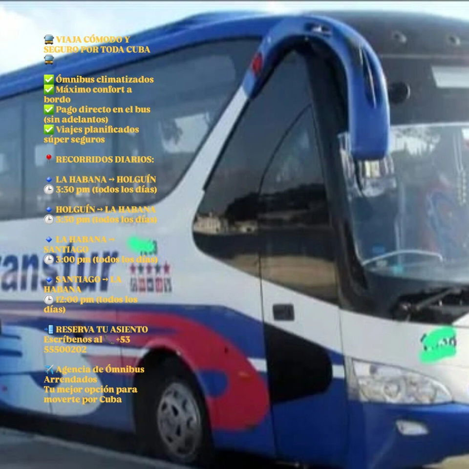 Portada de Viajes en ómnibus climatizados por toda Cuba, con salidas diarias
