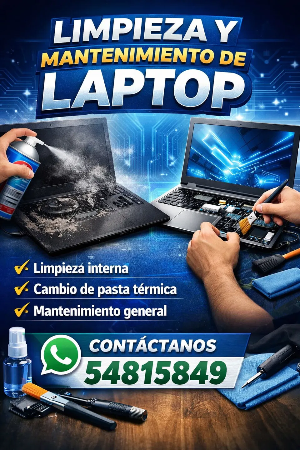 Portada de Limpieza y Mantenimiento de Laptop con más de 10 años de experiencia