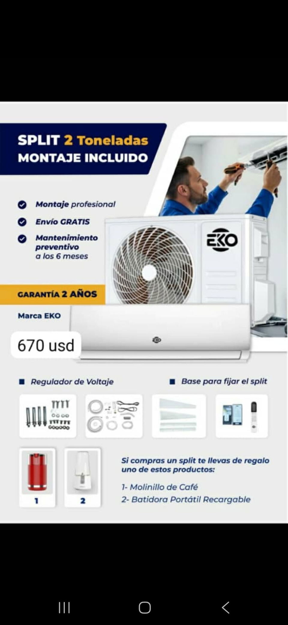 Portada de Split 2T EKO con montaje incluido y garantía de 2 años